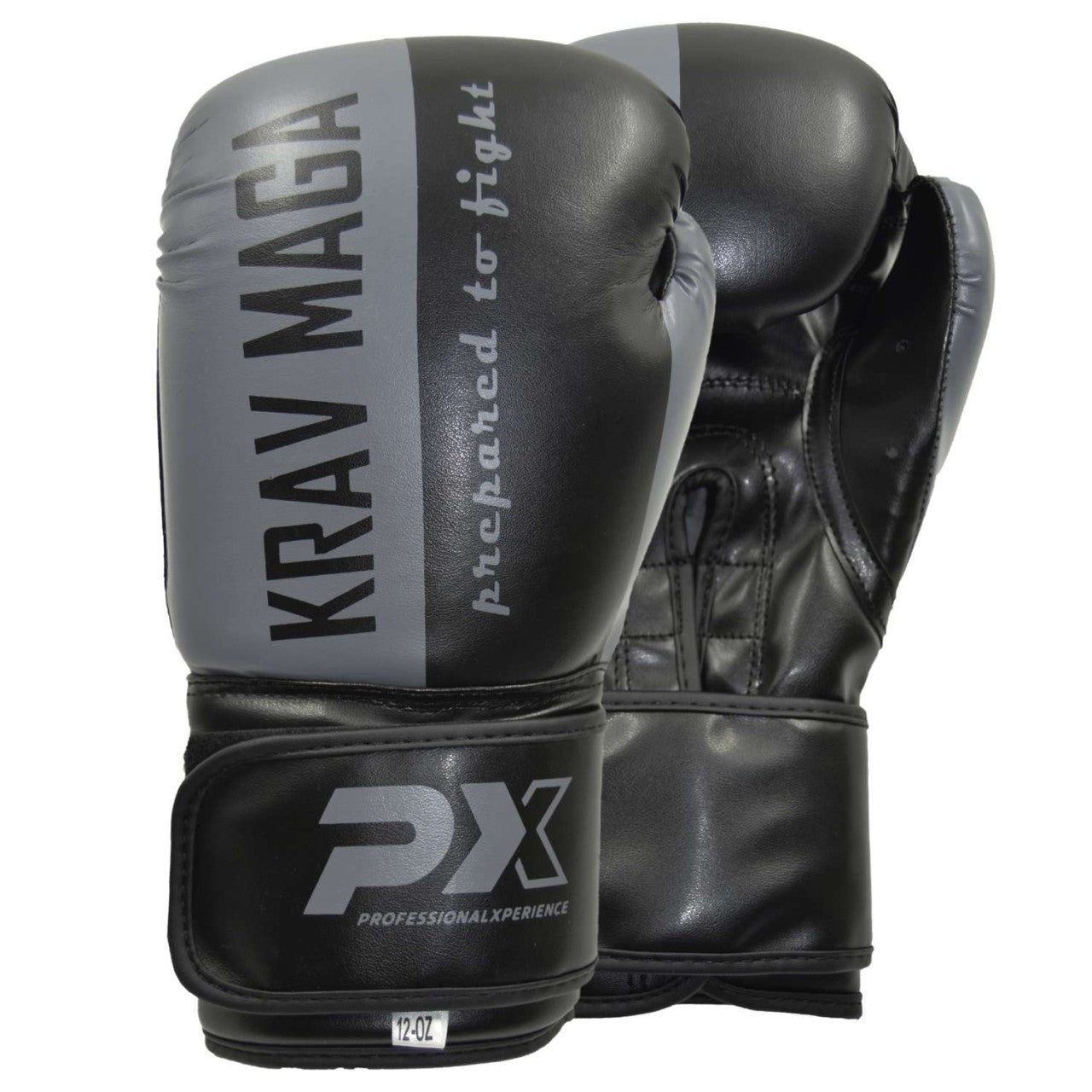PX Boxhandschuh "Krav Maga" PU schwarz-grau – ergonomische Passform, mit Klettverschluss
