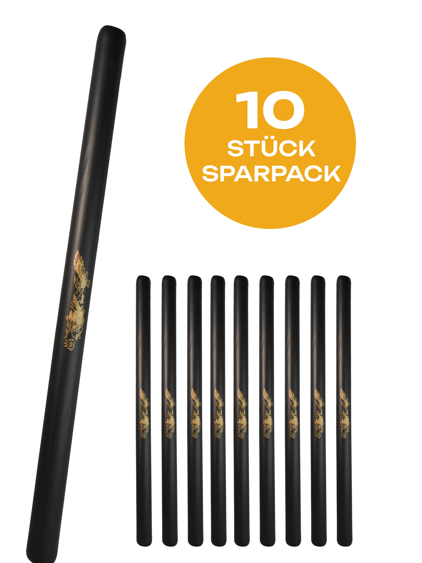 10er Pack Escrima Safety Trainingsstock 65 cm schwarz Drachenmotiv mit Schaumstoffbezug