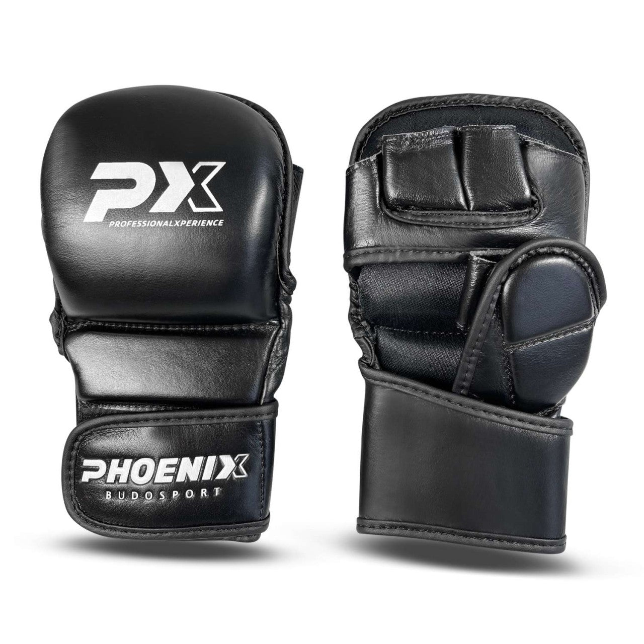 PX MMA Handschutz Leder schwarz ergonomische Passform – mit Klettverschluss