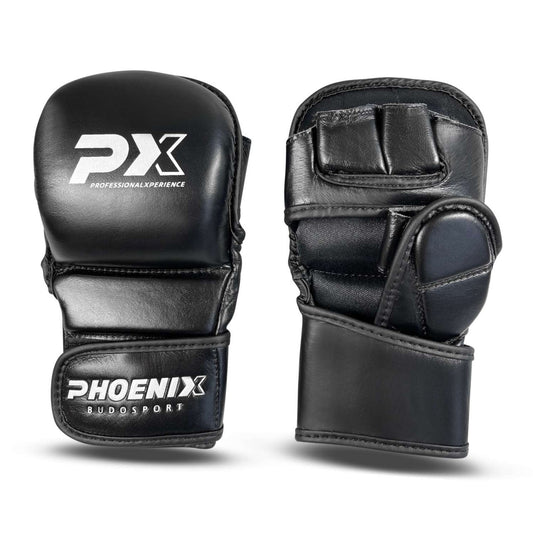 PX MMA Handschutz Leder schwarz ergonomische Passform – mit Klettverschluss