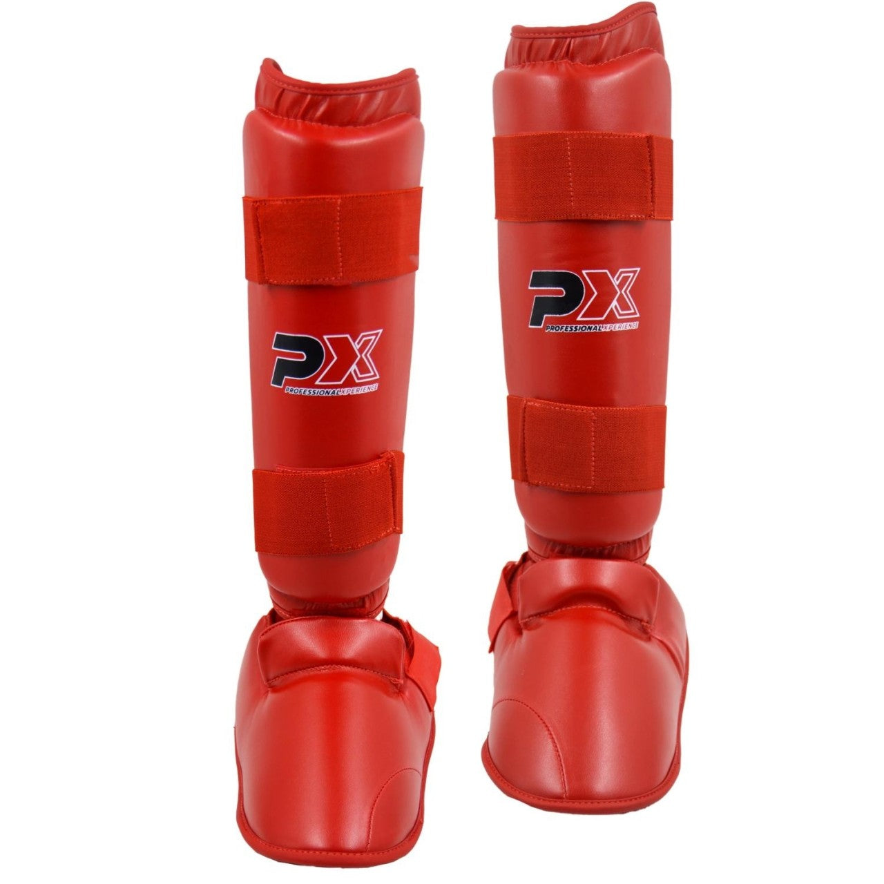 Karate Kumite Schienbein-Spannschutz rot ergonomische Passform – mit Klettverschluss