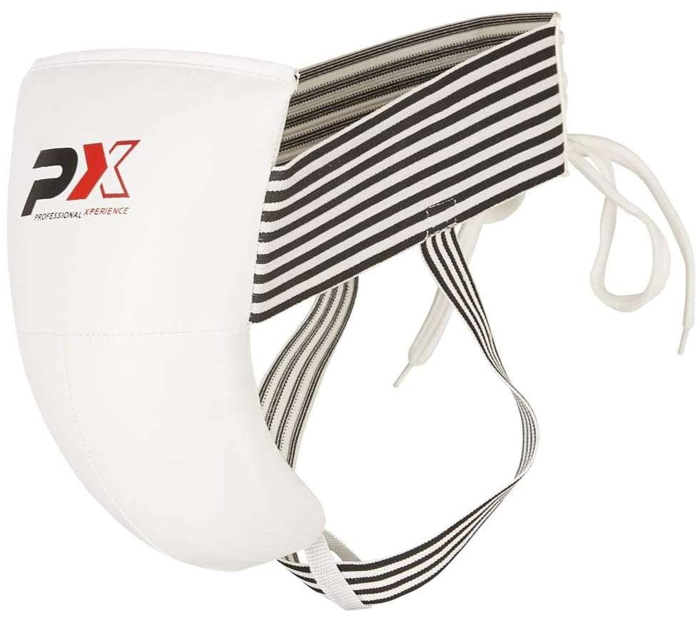 PX PU Herren-Tiefschutz weiß ergonomische Passform – mit Klettverschluss
