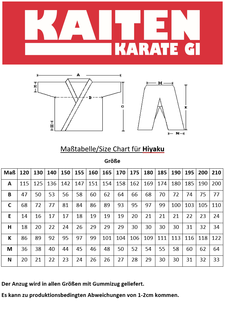 KAITEN Kumite Karateanzug Hiyaku WKF - Karate Gi weiß 6 oz - Hose mit Gummizug