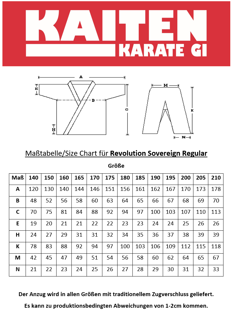 KAITEN Karateanzug Sovereign REGULAR - Karate Gi weiß 10 oz Baumwolle - Hose mit Zugverschluss