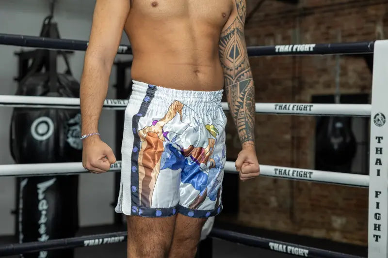 Anime Athletics Muay Thai Shorts HEARTBEAT weiß-schwarz - Thaibox Hose breiter Bund