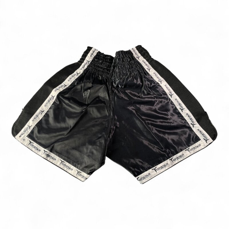 Kick-Thai-Box Shorts DESTINY Satin, schwarz-weiß - Kickboxen Thaiboxen Hose kurz