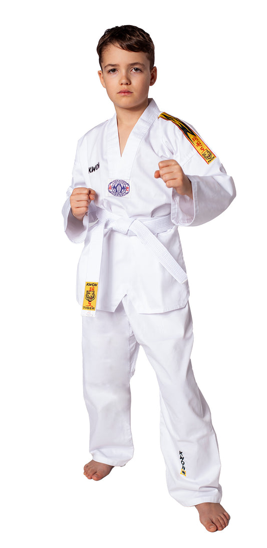 KWON (R) Taekwondo Anzug Tiger - Kinder Dobok mit Schlupfjacke, weißer Gürtel