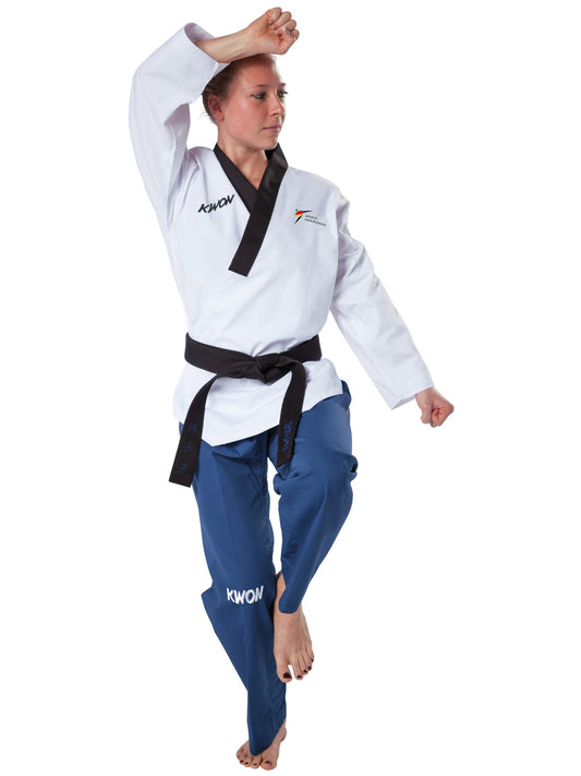 KWON (R) Taekwondo Poomsae Anzug Grand Damen, weiße Jacke, blaue Hose