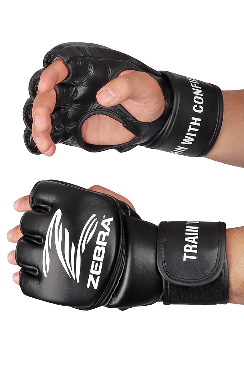 ZEBRA MMA Handschuhe Pro Fight schwarz - Vorgegrümmt, extra langer Klettverschluss