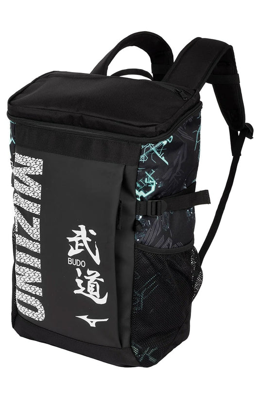 MIZUNO Judo Sport-Rucksack 30 Liter schwarz-weiß - Budo Schriftzeichen Aufdruck