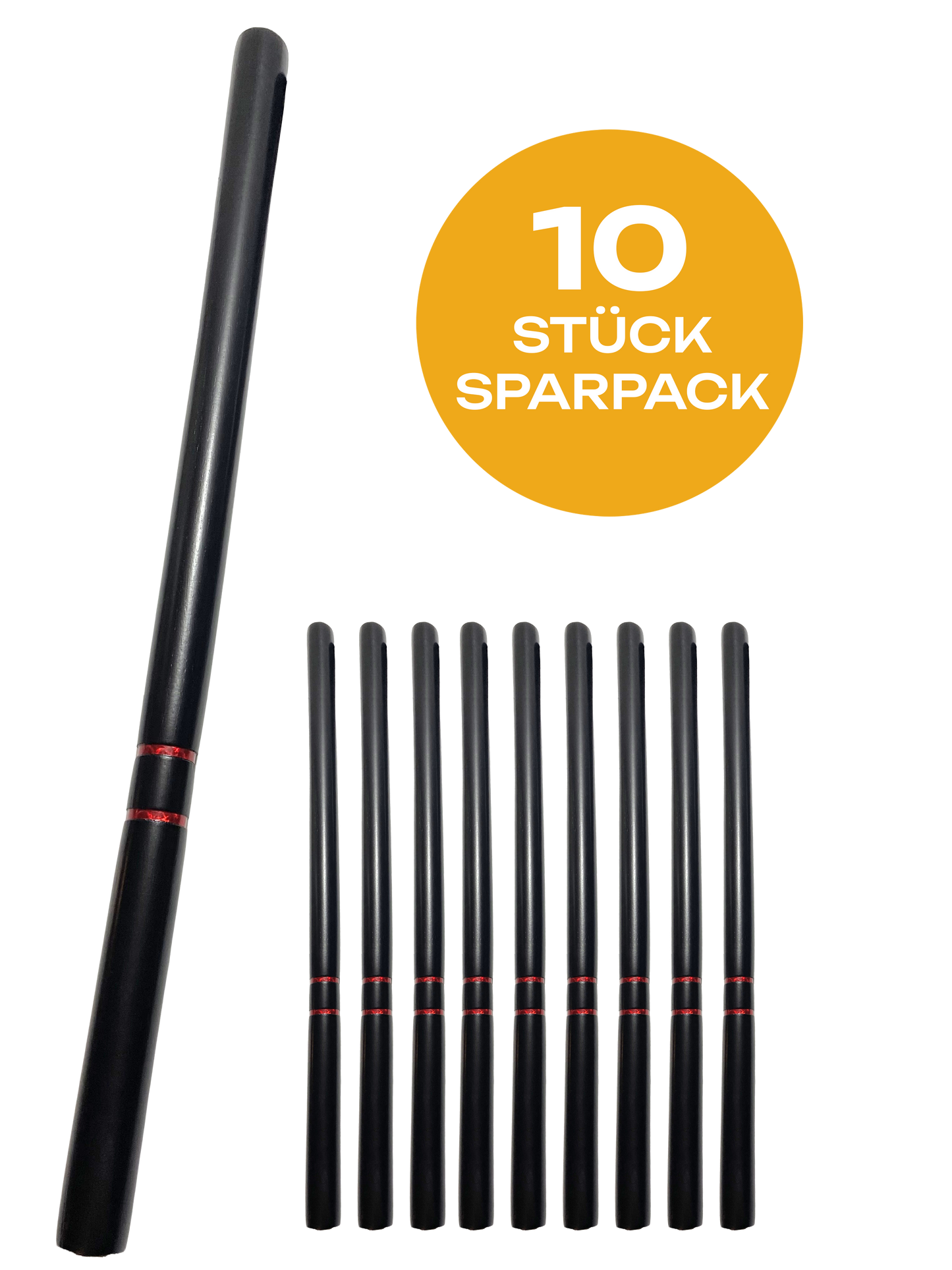 10er Pack Escrima Stock schwarz - stabile Ausführung - Trainingsstick 65 cm - Arnisstock Holz Eiche Kurzstock Kali