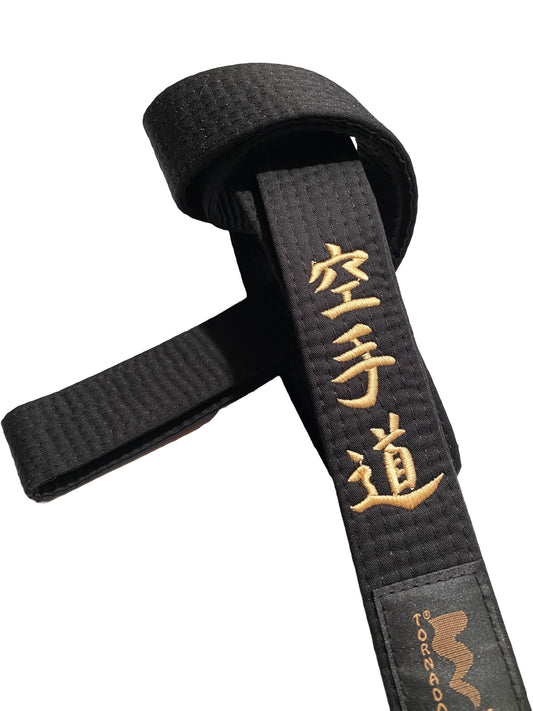 TEKKA BUDO Karategürtel schwarz - Bestickt - Karate Do - Schriftzeichen Bestickung gold - Schwarzgurt Kanji japanisch