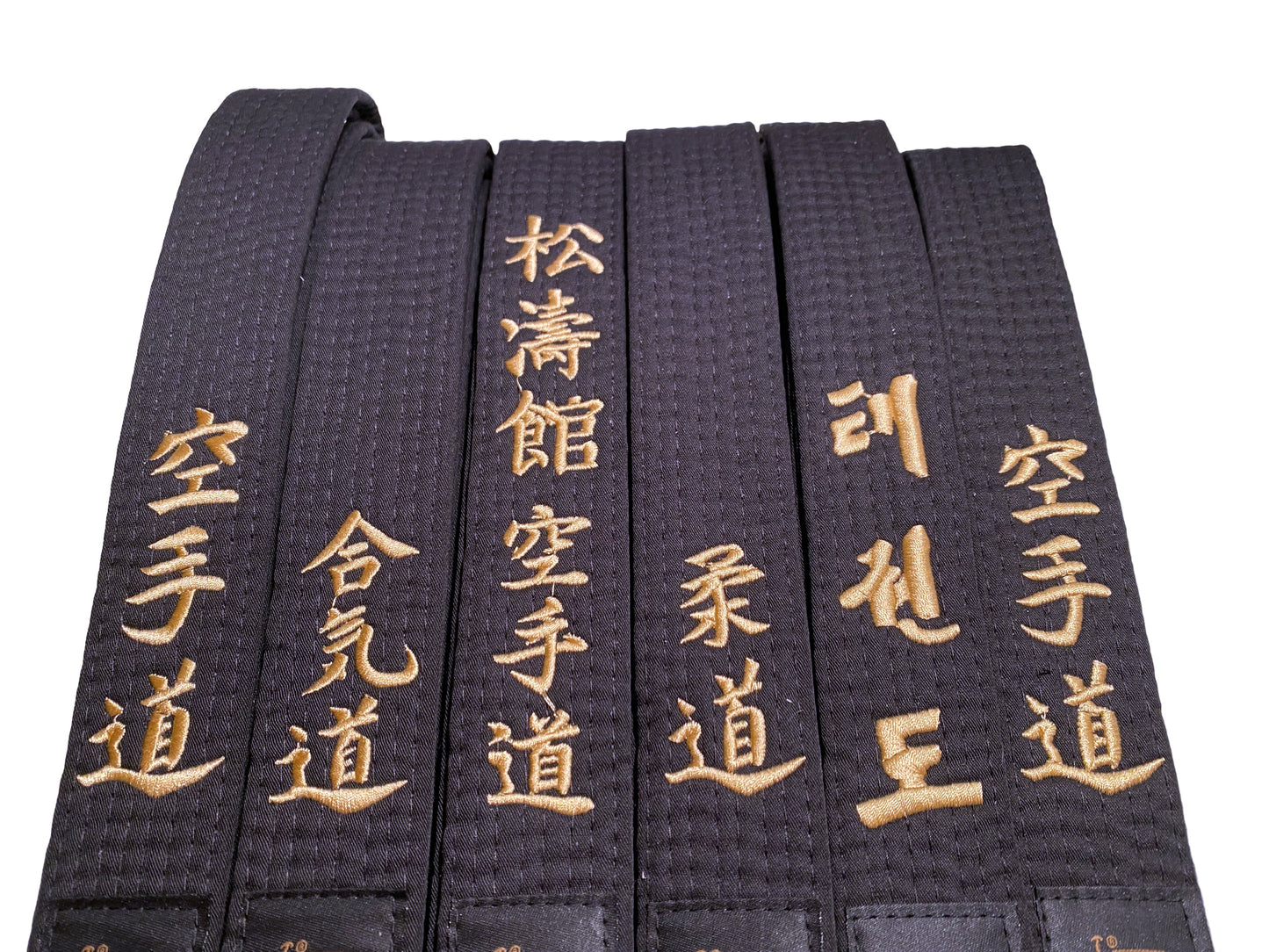 TEKKA BUDO Schwarzgurt mit Bestickung - 4 cm breit - Individuell nach Wunsch - Name, Stilrichtung, Übersetzung