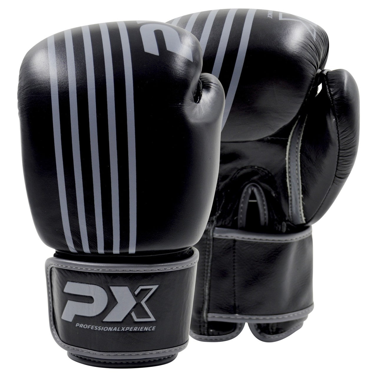 PX Boxhandschuhe schwarz-grau Leder 8-16 Oz - Gepolsterte Trainingshandschuhe