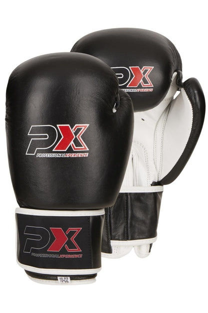 PX Boxhandschuhe schwarz-weiß Leder 8-16 Oz - Gepolsterte Trainingshandschuhe