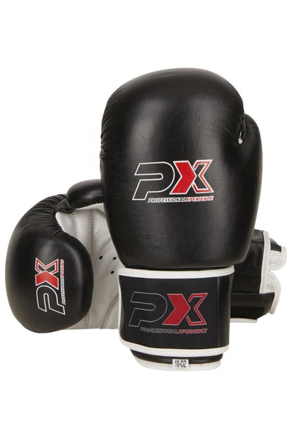 PX Boxhandschuhe schwarz-weiß Leder 8-16 Oz - Gepolsterte Trainingshandschuhe