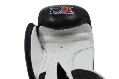 PX Boxhandschuhe schwarz-weiß Leder 8-16 Oz - Gepolsterte Trainingshandschuhe