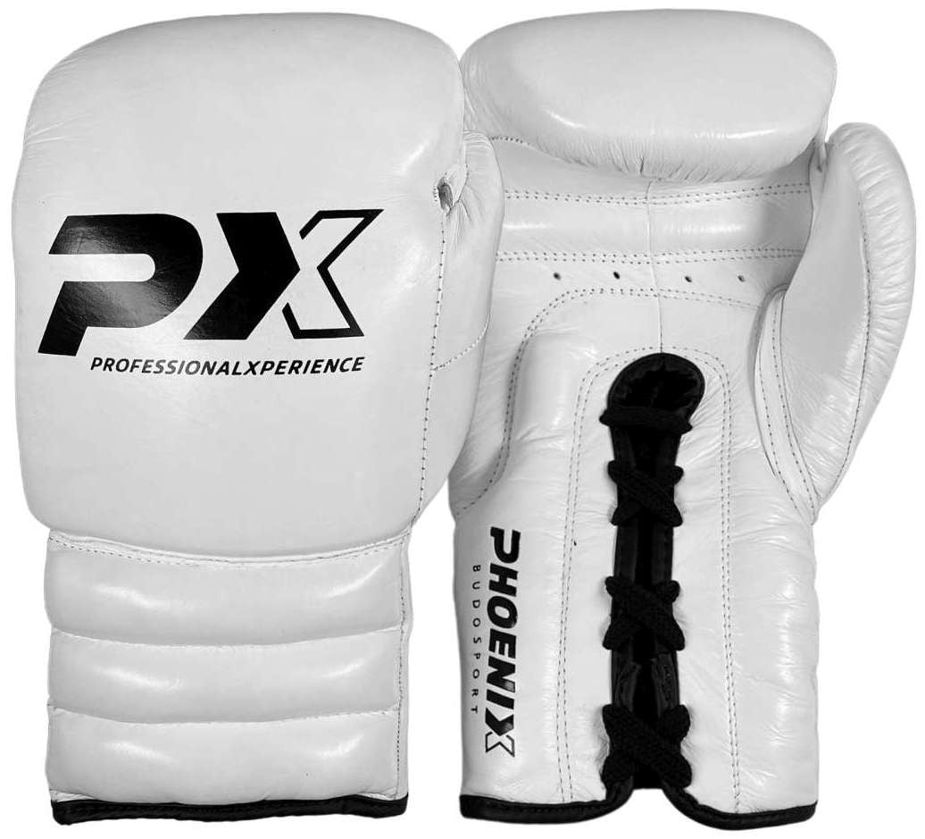 PX Wettkampf Boxhandschuhe Leder weiß 10-16 Oz - Gepolsterte Trainingshandschuhe