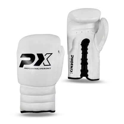 PX Wettkampf Boxhandschuhe Leder weiß 10-16 Oz - Gepolsterte Trainingshandschuhe