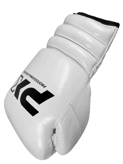 PX Wettkampf Boxhandschuhe Leder weiß 10-16 Oz - Gepolsterte Trainingshandschuhe