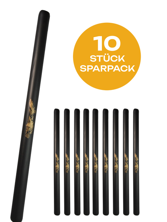 10er Pack Escrima Safety Trainingsstock 65 cm schwarz Drachenmotiv mit Schaumstoffbezug