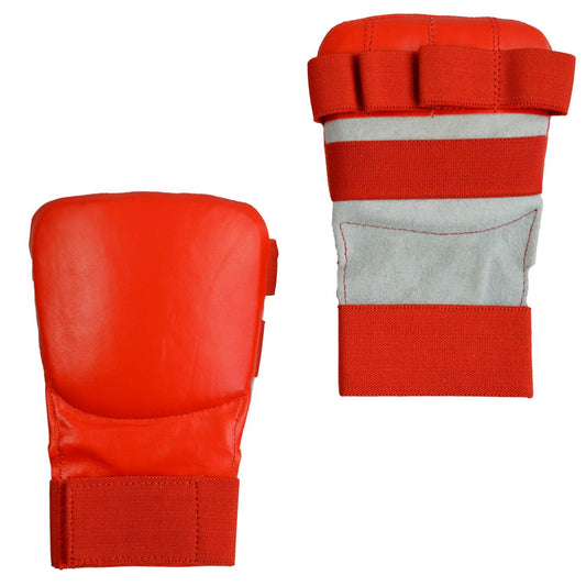 TEKKA BUDO Karate Faustschützer flach rot - Hand Mitt Echtleder - Fingerschlaufen mit Elastikband