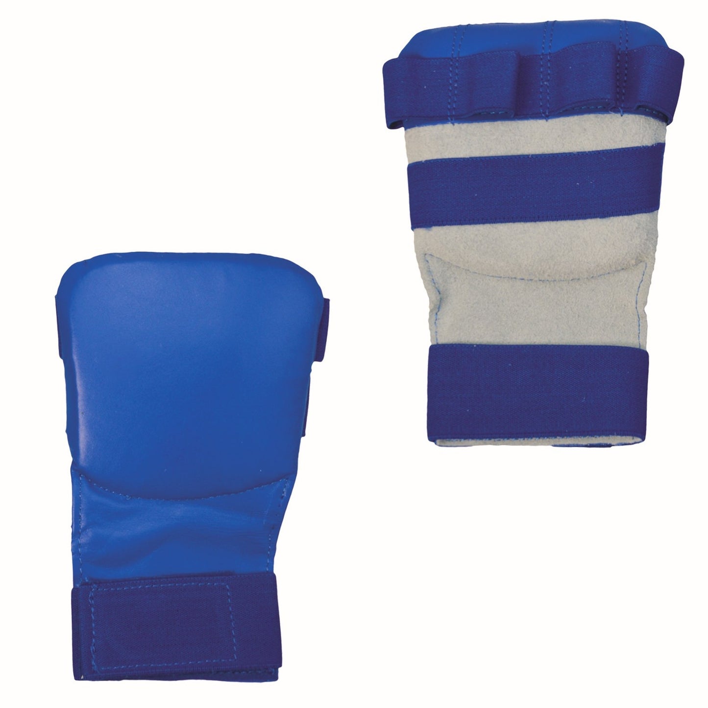 TEKKA BUDO Karate Faustschützer flach blau - Hand Mitt Echtleder - Fingerschlaufen mit Elastikband