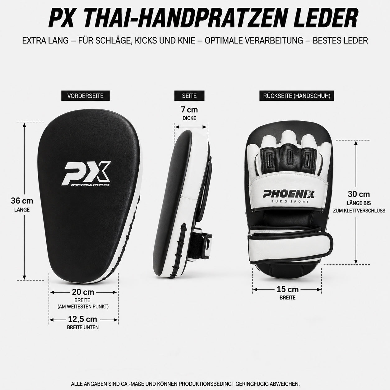 PX Pratzen extra lang - Leder schwarz-weiß Handpratzen (Paar)