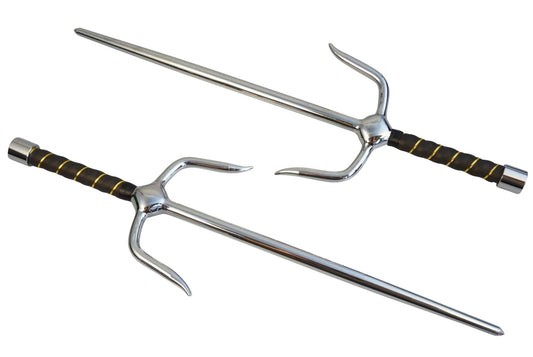 Paar Sai-Gabeln verchromt ca 48.5 cm robuste Ausführung – Trainingswaffe aus Kunststoff