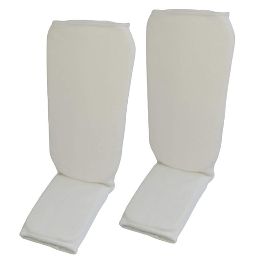 Schienbein- Spannschoner weiß Stoff ergonomische Passform – mit Klettverschluss