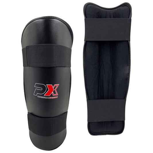 Schienbeinschützer Kunstleder schwarz – ergonomische Passform, mit Klettverschluss