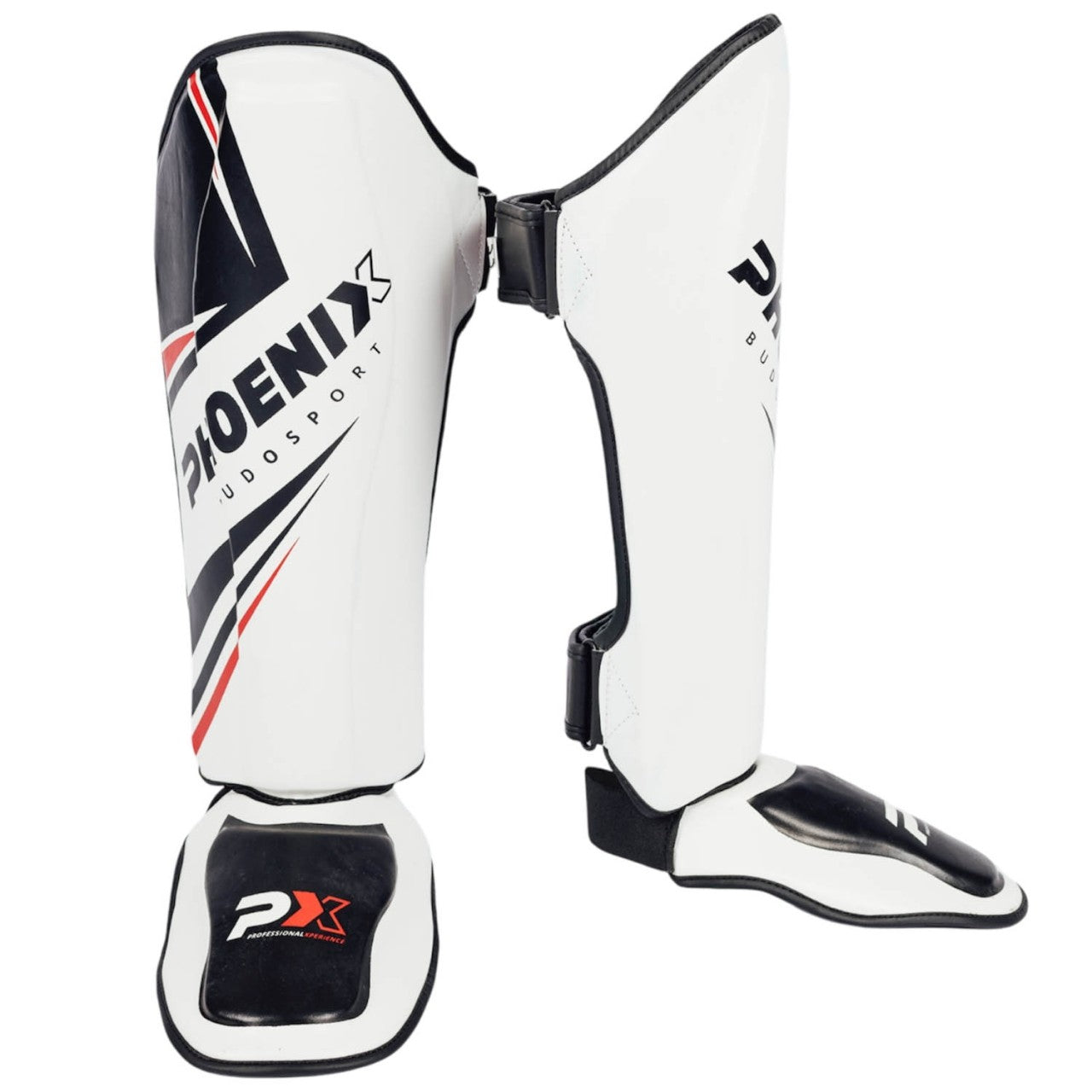 PX Schienbeinspann-Schutz Legacy, PU, weiß-schwarz-rot ergonomische Passform – mit