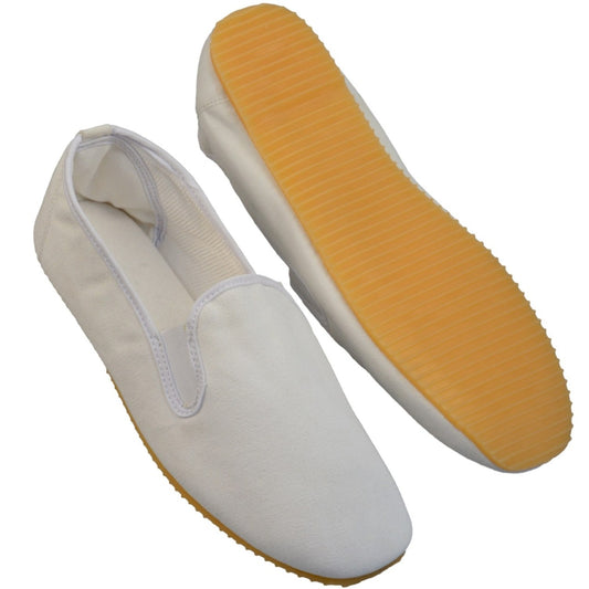Kung Fu Schuhe weiß mit Gummisohle, Trainingsslipper