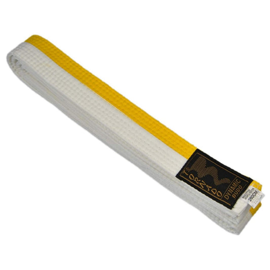 Judogürtel weiß-gelb halb-halb - zweifarbig - 4 cm breit - Weiß-Gelb-Gurt mittig geteilt