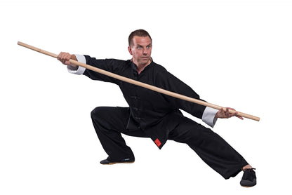 TEKKA BUDO Kung Fu Anzug Shaolin Black II - Weiße Ärmelumschläge, Innenkragen - Größe 110 - 200 cm - Tai Chi Wushu Qi Gong