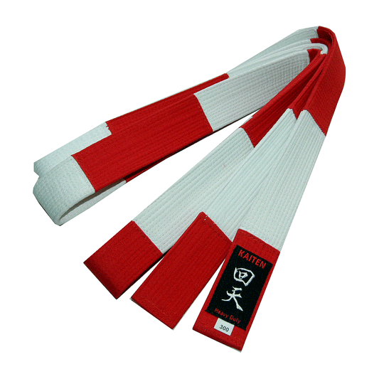 Kaiten Karate Dan-Gürtel rot-weiß, extra dick - 4,5 cm Breit - Großmeister Gürtel Baumwolle - Länge 275 bis 350 cm