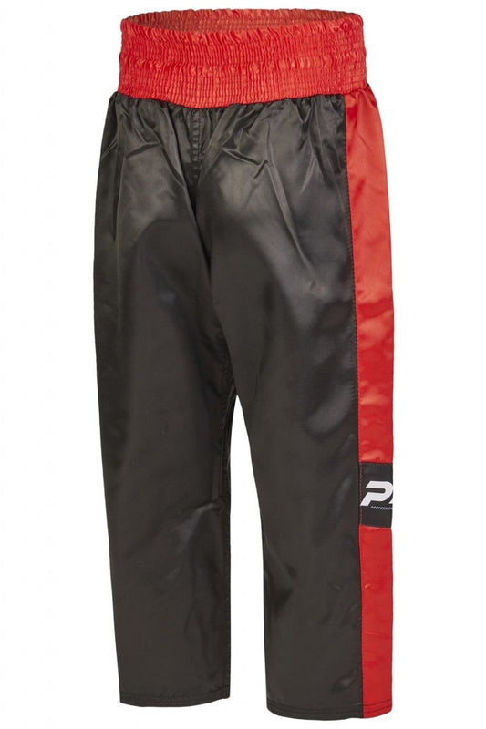 PX Kickboxhose Topfight - schwarz-rot mit Gummibund - Kickboxing Kampfsport Hose lang - Größe 120 bis 200 cm