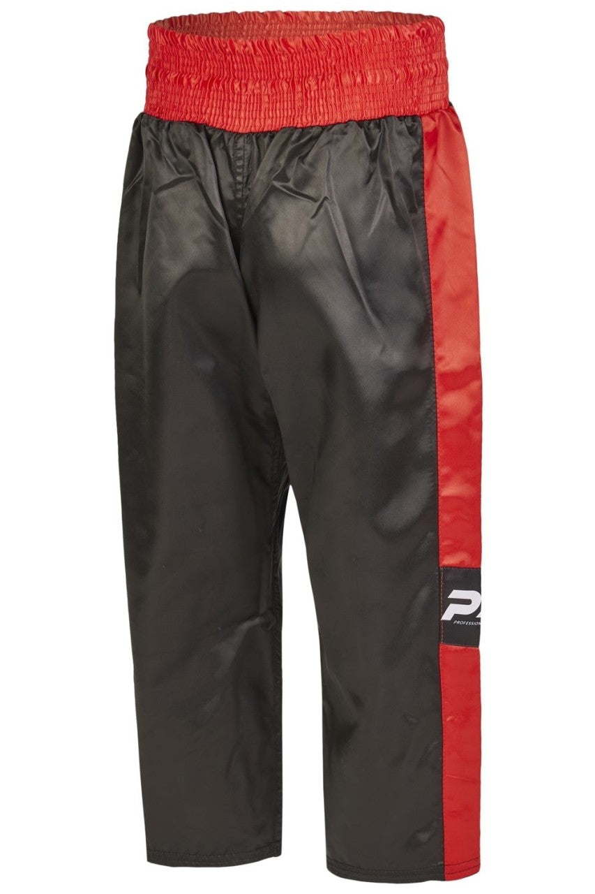 PX Kickboxhose Topfight - schwarz-rot mit Gummibund - Kickboxing Kampfsport Hose lang - Größe 120 bis 200 cm