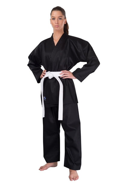 Hapkido Anzug schwarz 7.5 oz - Hapkido Gi Set (Jacke, Hose mit Gummibund, weißer Gürtel) Einsteiger Anzug, Kinder, Erwachsene