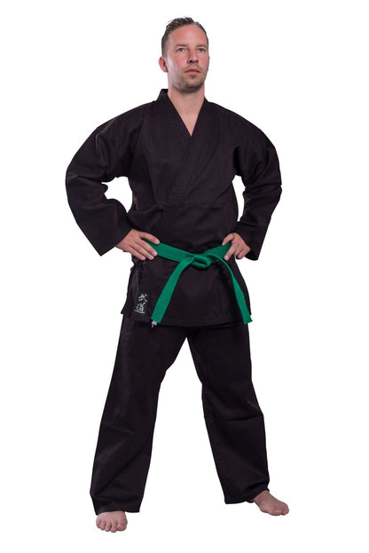 Hapkido Anzug Classic schwarz 8 oz - Hapkido Gi Set (Jacke, Hose mit Gummibund, weißer Gürtel) Einsteiger Anzug, Kinder, Erwachsene