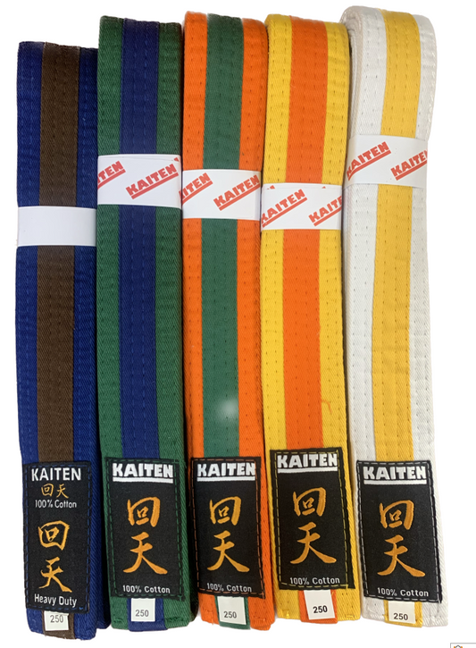 Kaiten Karategürtel Grün-Blau - 4 cm Breit - Farbgürtel 2-farbig Mittelstreifen - Länge 230 bis 325 cm
