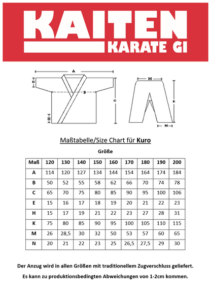 KAITEN Karateanzug Kuro schwarz-weiß 9 oz Baumwolle Kobudo Gi