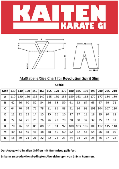 KAITEN Karateanzug Spirit SLIM - Karate Gi weiß 12 oz Baumwolle - Hose mit Gummizug