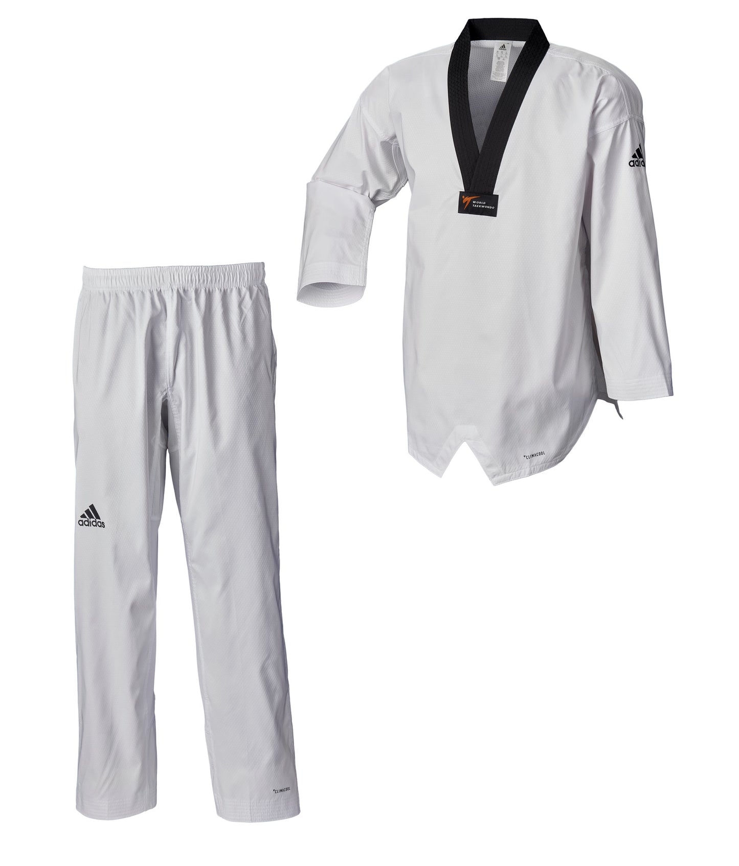 adidas Taekwondoanzug, adi Fighter Eco WT, schwarzes Revers Dobok V-Ausschnitt Schlupfjacke