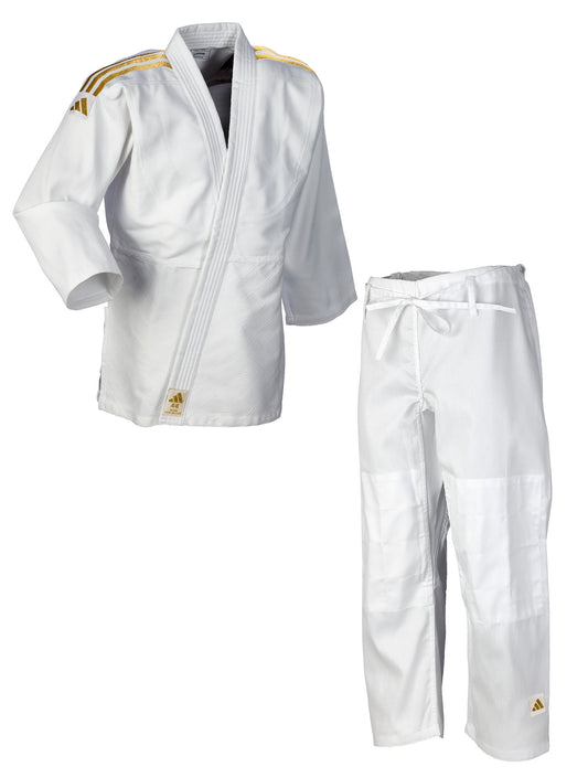 adidas Judo-Anzug Club weiß/goldene Streifen, J350 Judo Gi (Judojacke, Judohose)