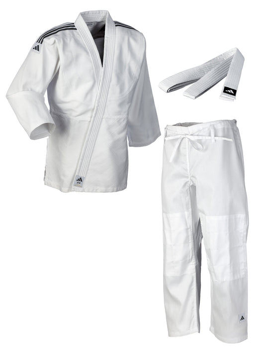 adidas Judo-Anzug Club weiß/schwarze Streifen, J350 Judo Gi (Judojacke, Judohose)