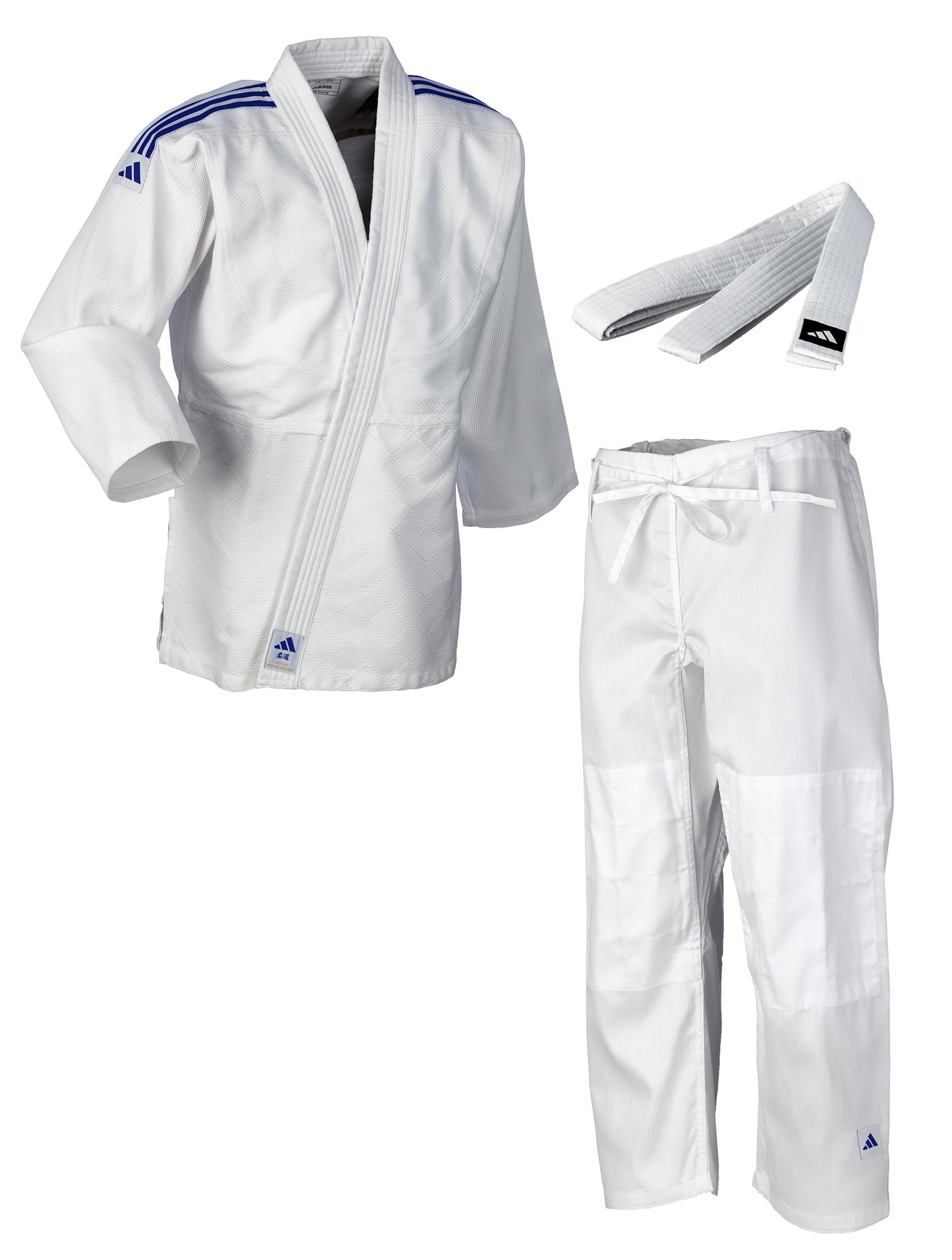 adidas Judo-Anzug Club weiß/blaue Streifen, J350 Judo Gi (Judojacke, Judohose)