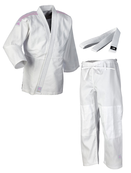 adidas Judo-Anzug Club weiß/pinke Streifen, J350 Judo Gi (Judojacke, Judohose)