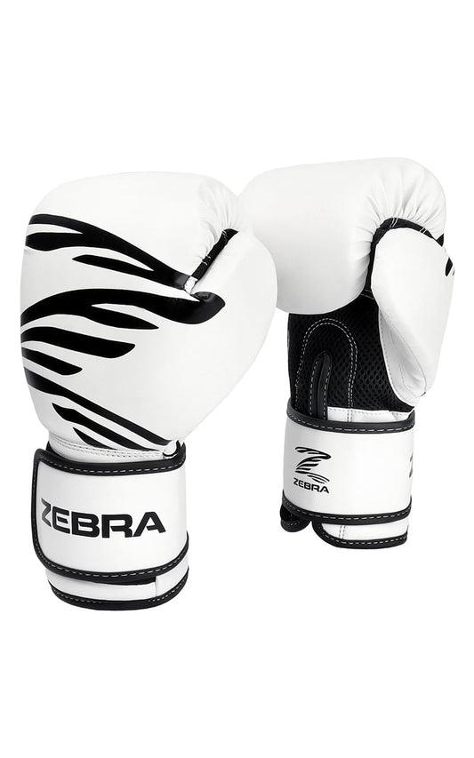 ZEBRA Boxhandschuhe Fitness PU weiß-schwarz mit Mesh-Einsatz