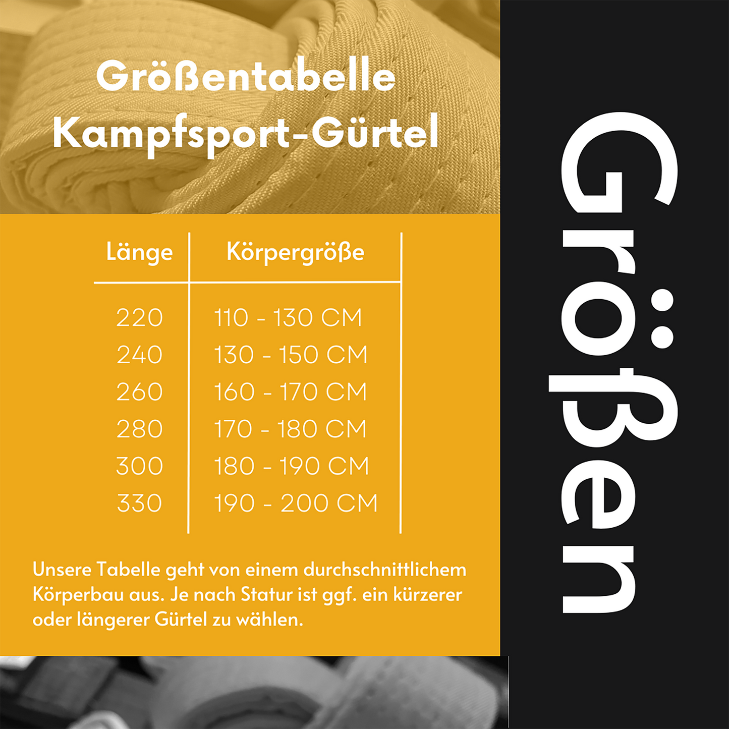 Kaiten Karategürtel Gelb-Orange - 4 cm Breit - Farbgürtel 2-farbig Mittelstreifen - Länge 230 bis 325 cm